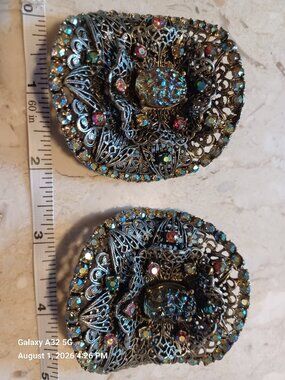 Vintage/Antique Musi Shoe Clips 1950 - 1960's Multi Colored Stones - Beautiful!